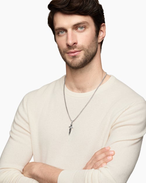 Amulette poignard Waves en argent massif avec diamants noirs, 44 mm