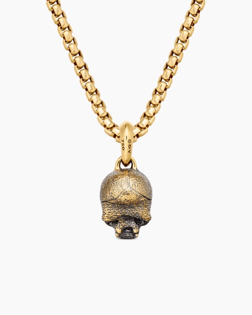 Mens Memento Mori Skull Amulet in 18K Yellow Gold, 16mm