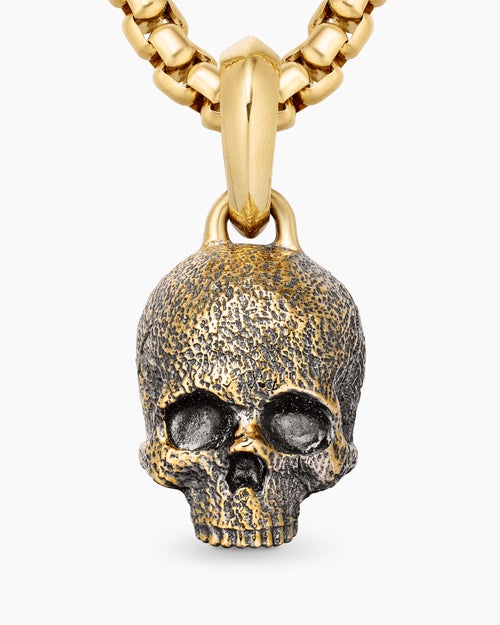 Mens Memento Mori Skull Amulet in 18K Yellow Gold, 16mm