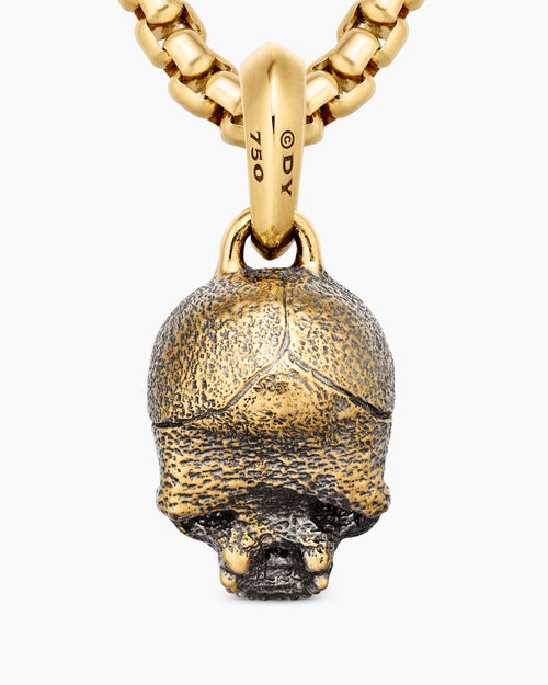 Mens Memento Mori Skull Amulet in 18K Yellow Gold, 16mm
