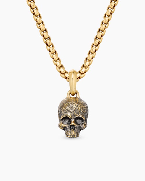 Mens Memento Mori Skull Amulet in 18K Yellow Gold, 16mm