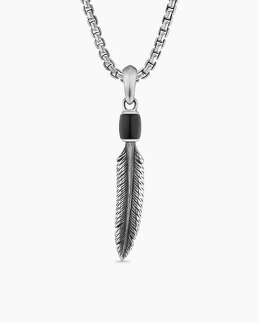 Southwest Feather Amulet in Sterling Silver with Black Onyx, 49mm