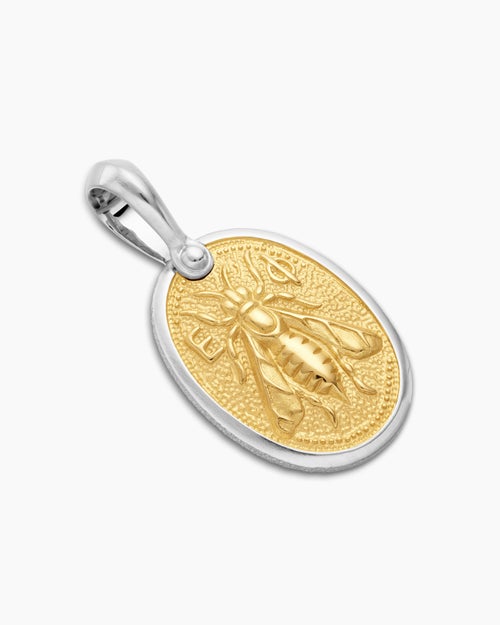 Mens Petrvs® Bee Amulet in Sterling Silver with 18K Yellow Gold, 17.8mm