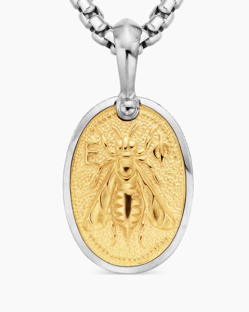 Mens Petrvs® Bee Amulet in Sterling Silver with 18K Yellow Gold, 17.8mm