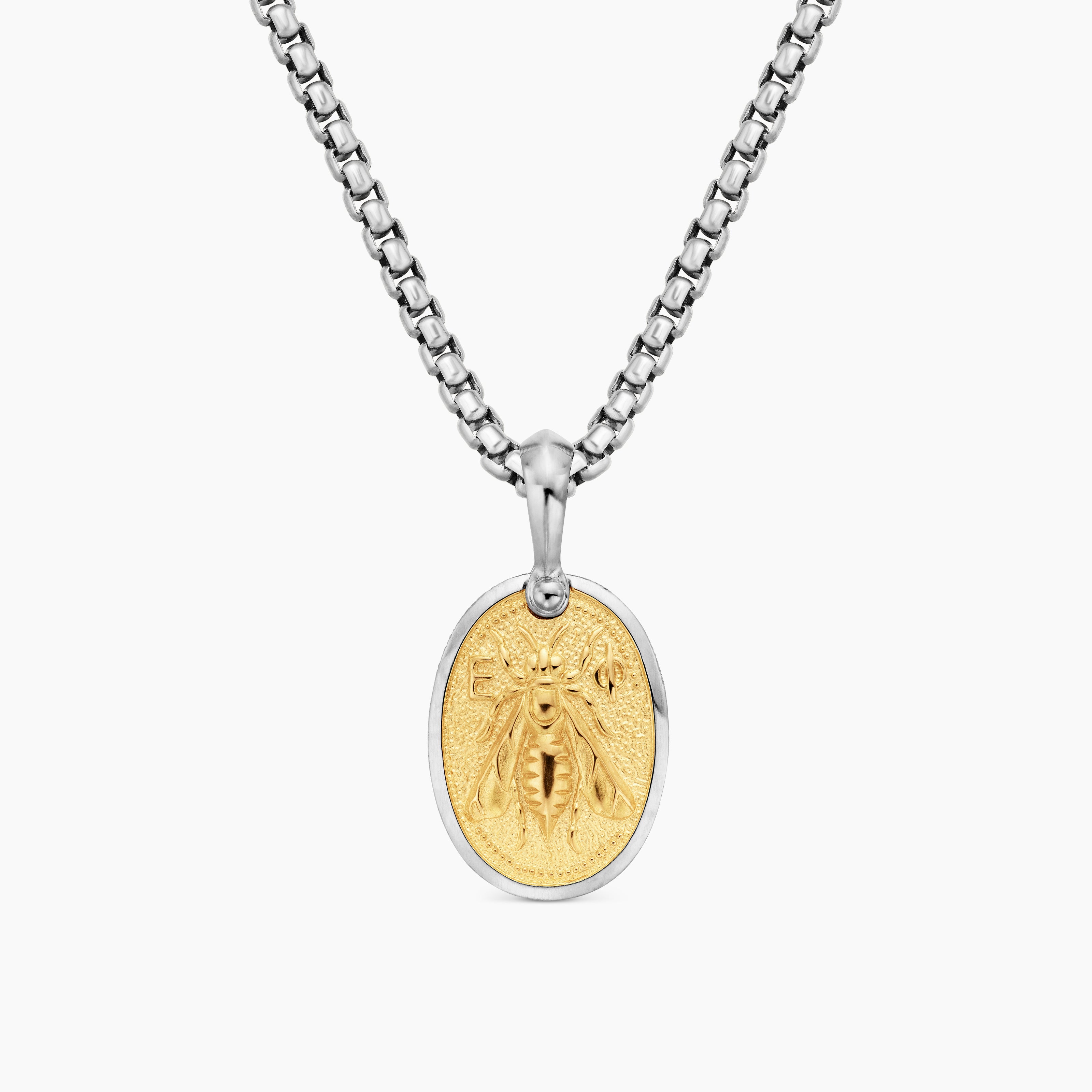 Mens Petrvs&reg; Bee Amulet in Sterling Silver with 18K Yellow Gold, 17.8mm