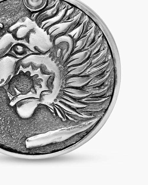 Mens Petrvs® Lion Coin Amulet in Sterling Silver, 25mm