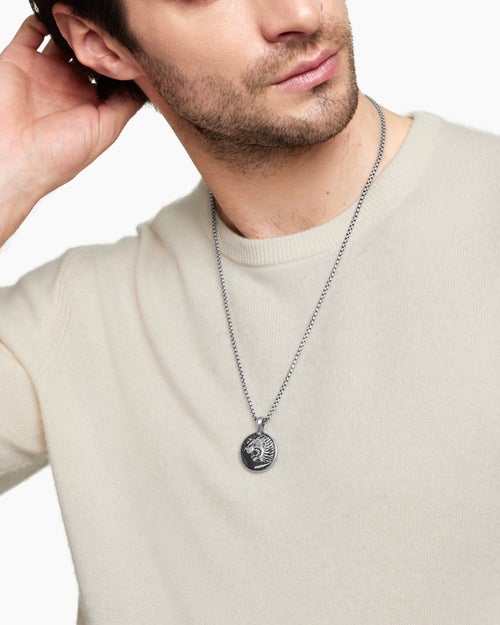 Mens Petrvs® Lion Coin Amulet in Sterling Silver, 25mm