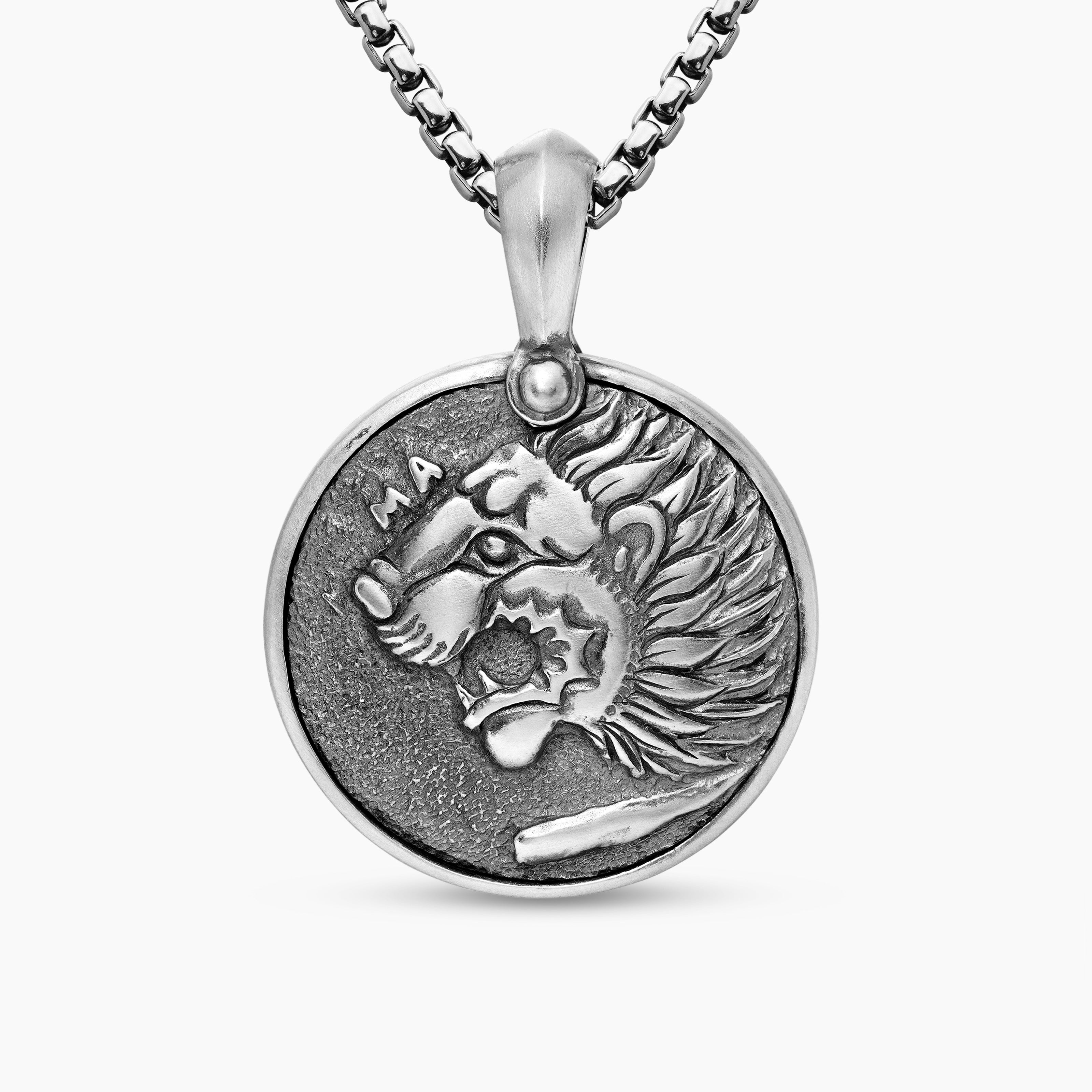 Mens Petrvs&reg; Lion Coin Amulet in Sterling Silver, 25mm