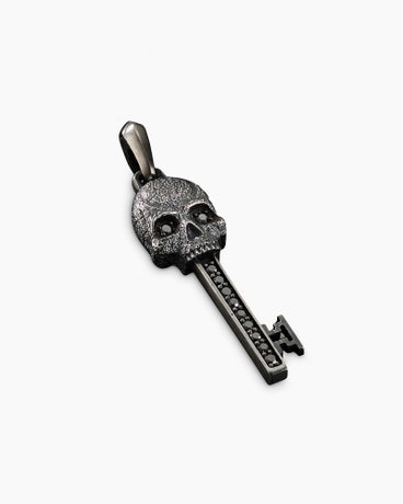 Memento Mori Skull Key Amulet in Sterling Silver with Black Diamonds, 31.7mm
