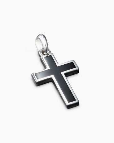 Exotic Stone Cross in Sterling Silver with Black Onyx, 26mm