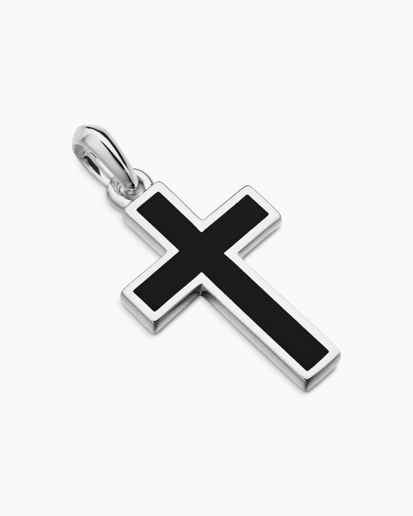 Exotic Stone Cross in Sterling Silver with Black Onyx, 23mm