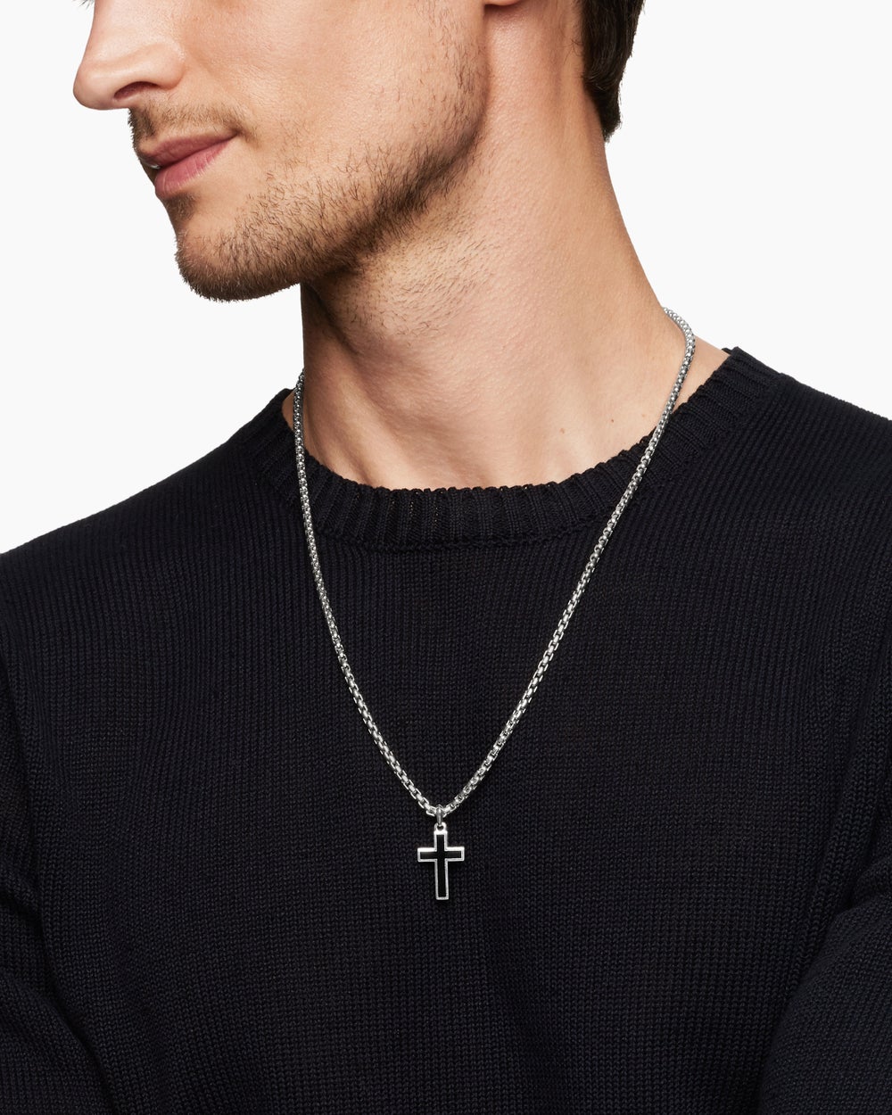 Mens Exotic Stone Cross in Sterling Silver with Black Onyx, 23mm