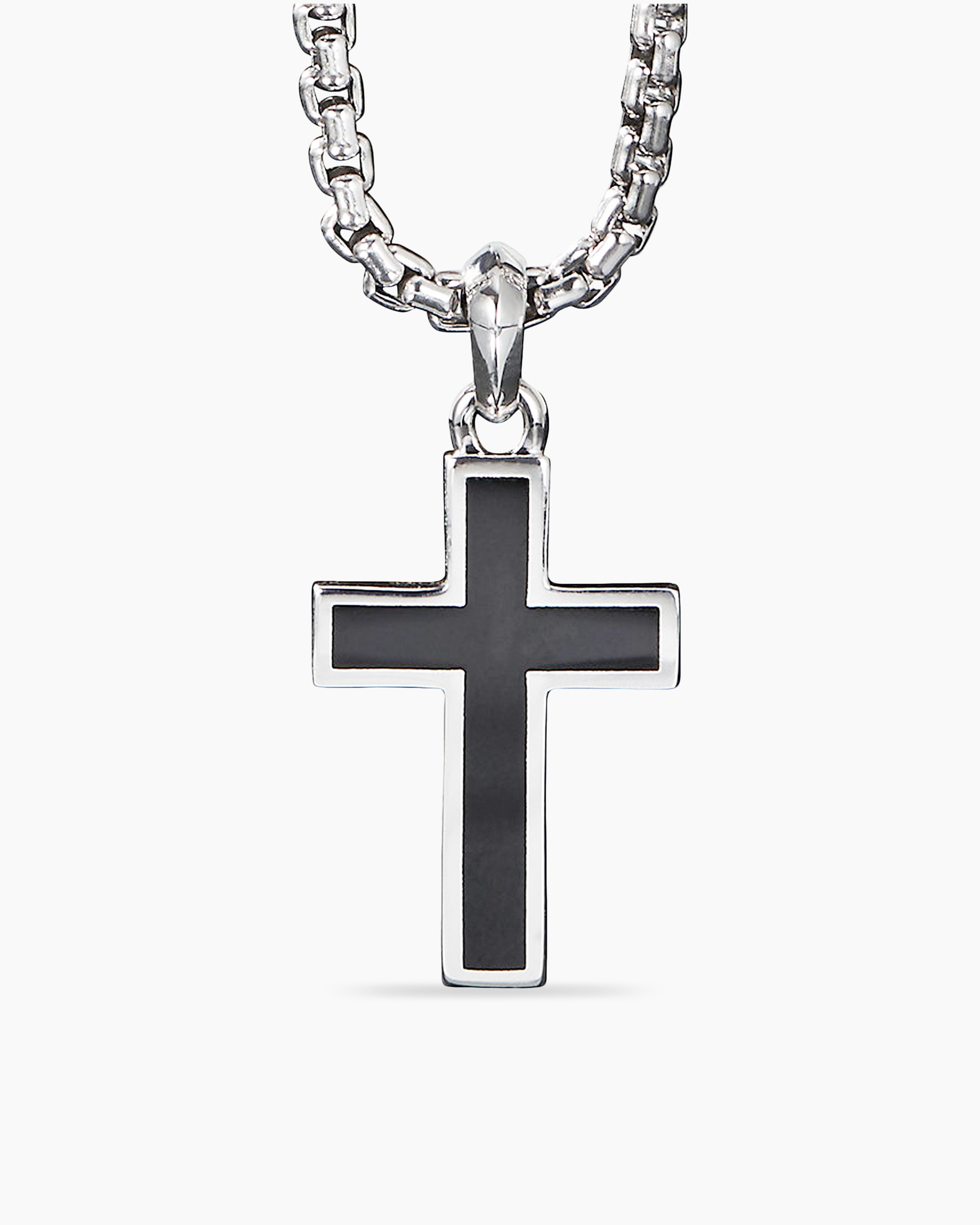 Black Cross Men Bracelet - Onyx Stones (Silver) - Men Jewelry