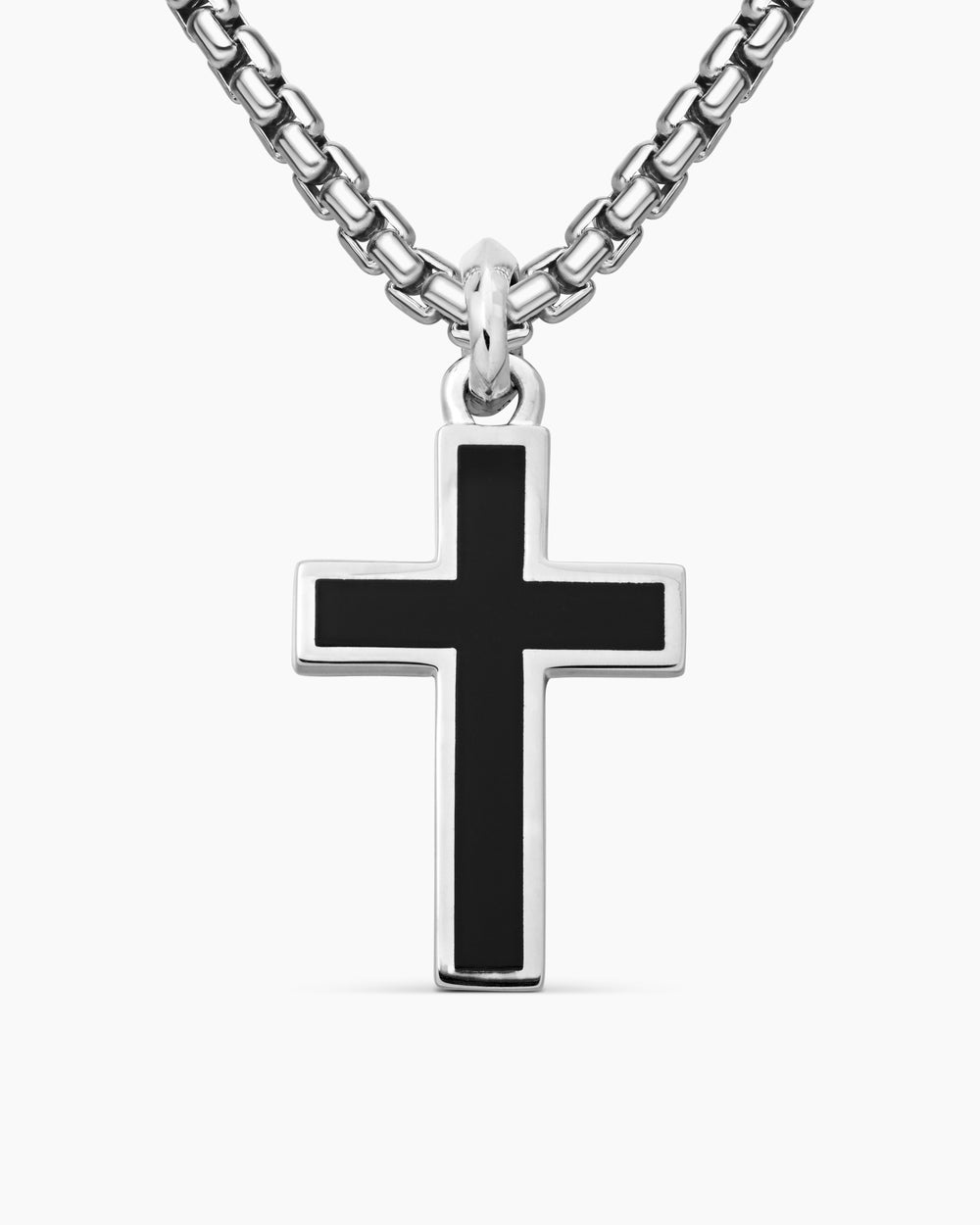 Mens Exotic Stone Cross in Sterling Silver with Black Onyx, 23mm