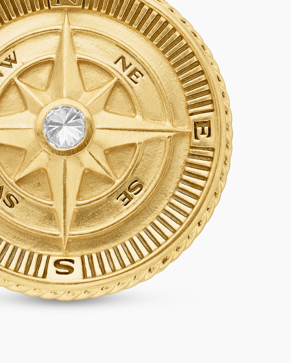 Mens Maritime® Compass Amulet in 18K Yellow Gold with Center Diamond, 20mm