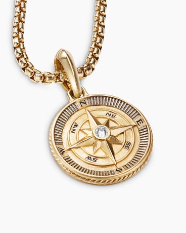 Maritime® Compass Amulet in 18K Yellow Gold with Center Diamond, 29.5mm