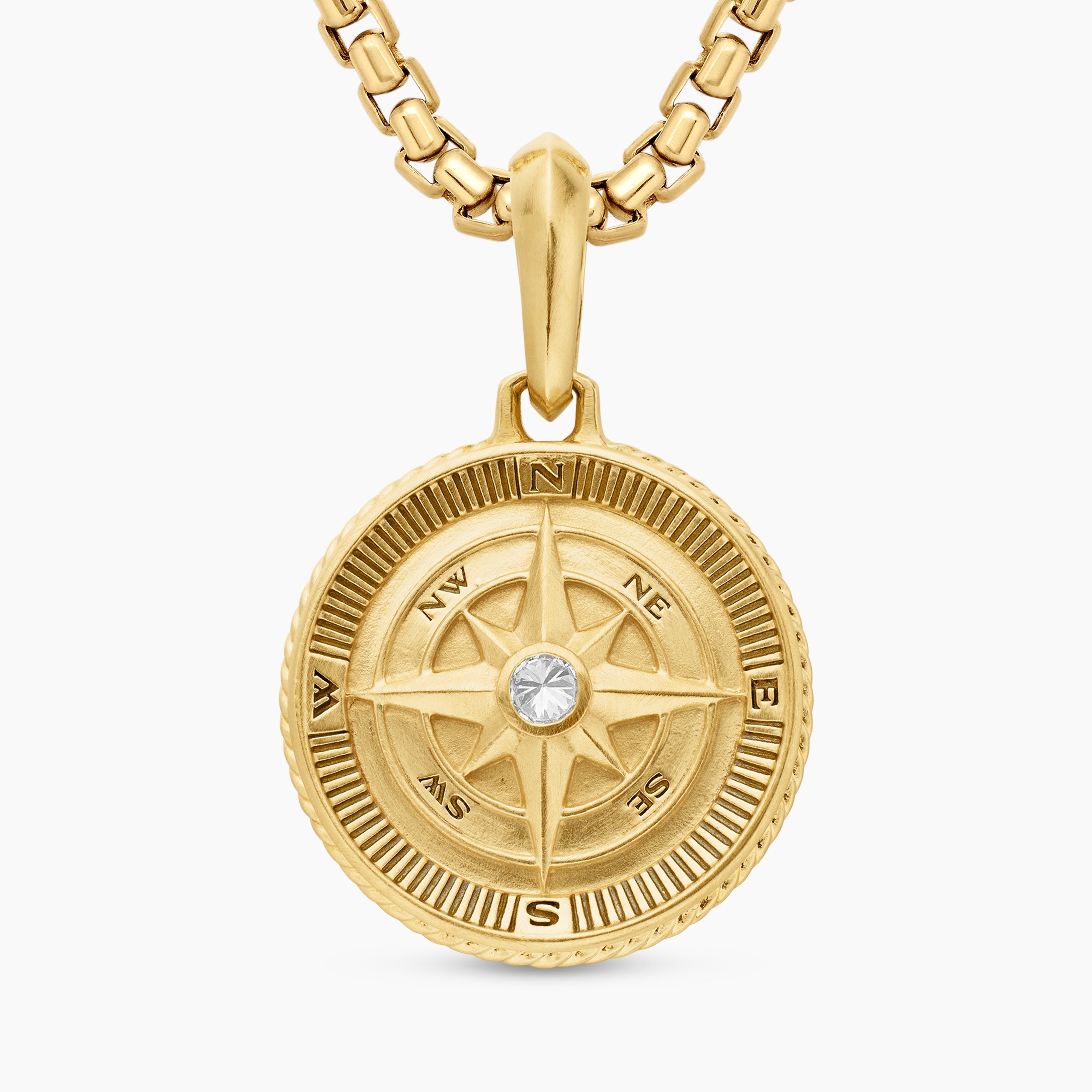 Mens Maritime&reg; Compass Amulet in 18K Yellow Gold with Center Diamond, 20mm