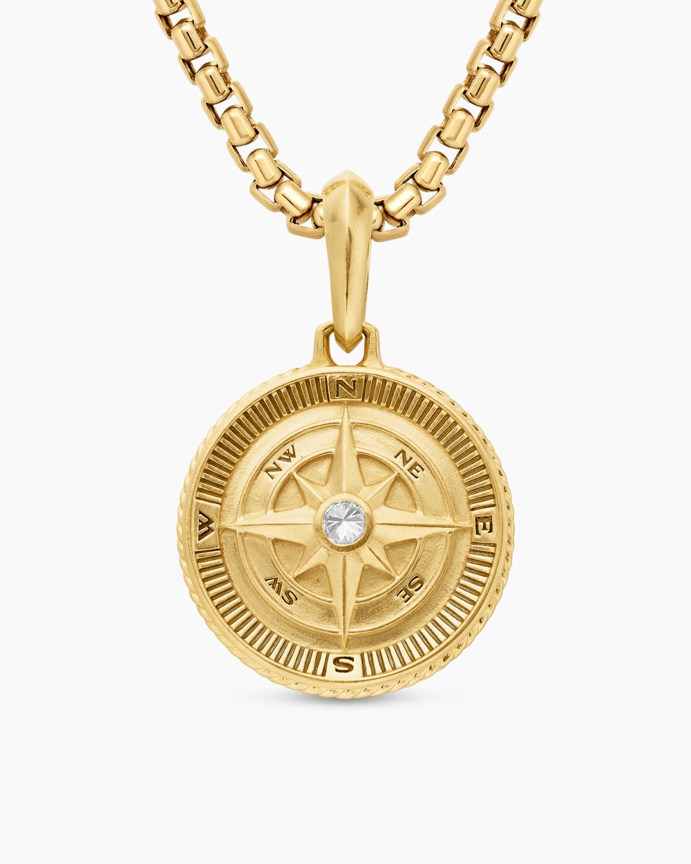 Mens Maritime® Compass Amulet in 18K Yellow Gold with Center Diamond, 20mm