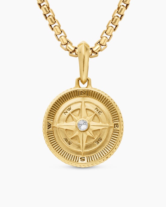 Maritime® Compass Amulet in 18ct Yellow Gold with Centre Diamond, 20mm