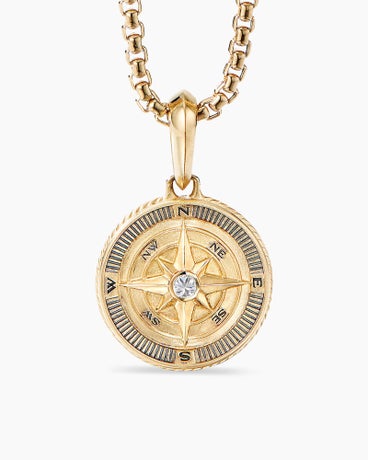 Amulette boussole Maritime® en or jaune 18 carats avec diamant central, 29,5 mm