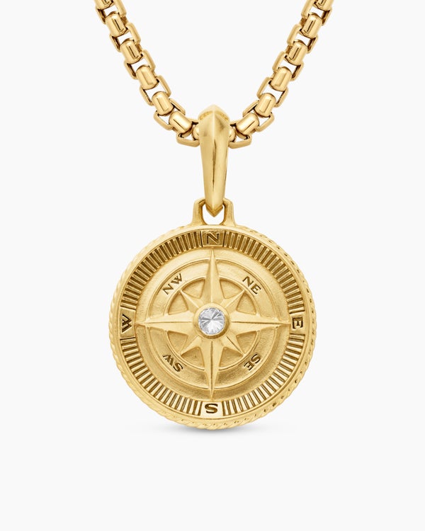 Maritime® Compass Amulet in 18K Yellow Gold with Center Diamond, 20mm