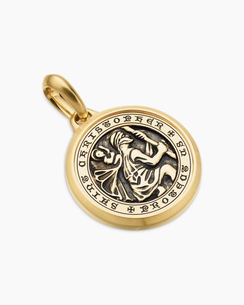 Mens St. Christopher Amulet in 18K Yellow Gold, 26.5mm