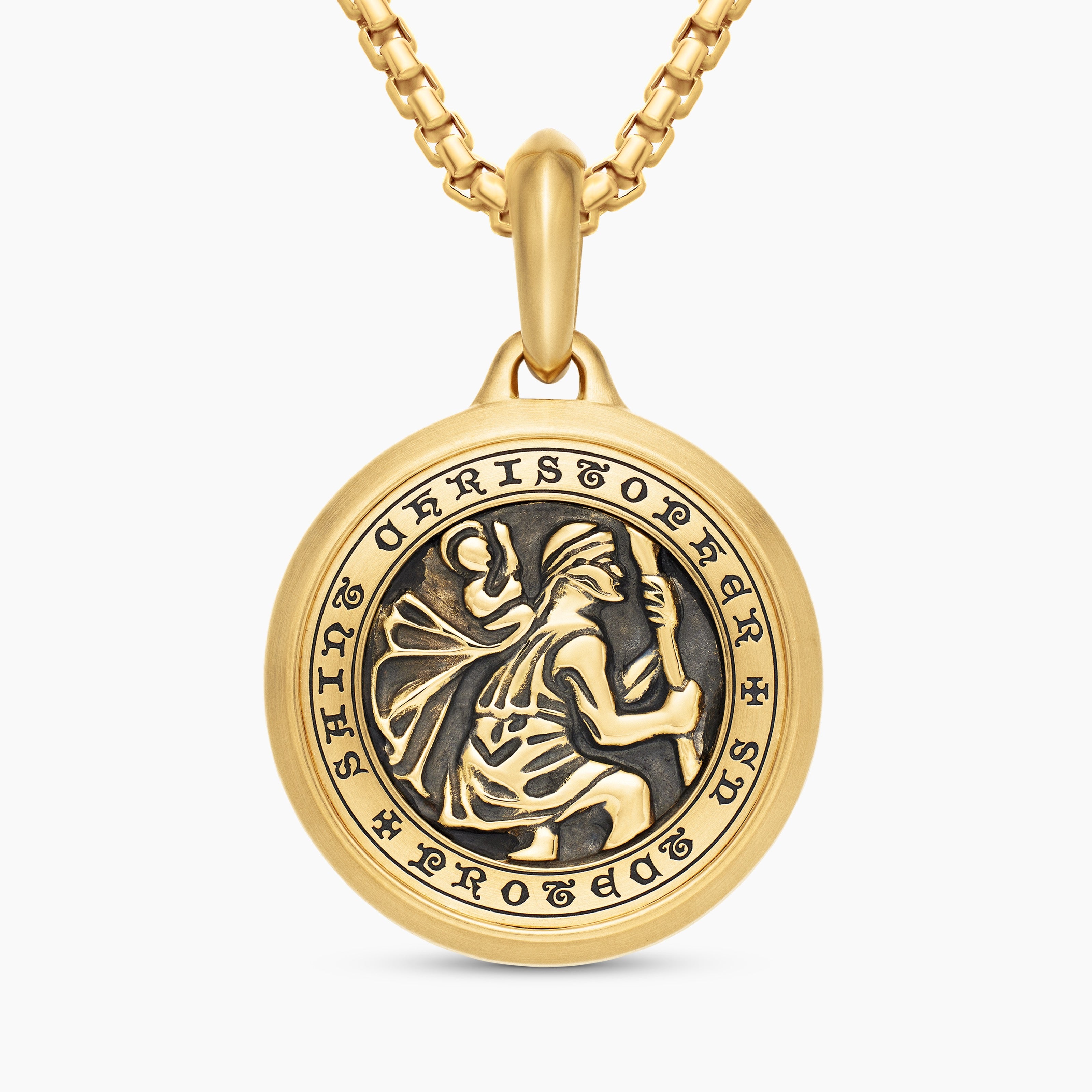 Mens St. Christopher Amulet in 18K Yellow Gold, 26.5mm