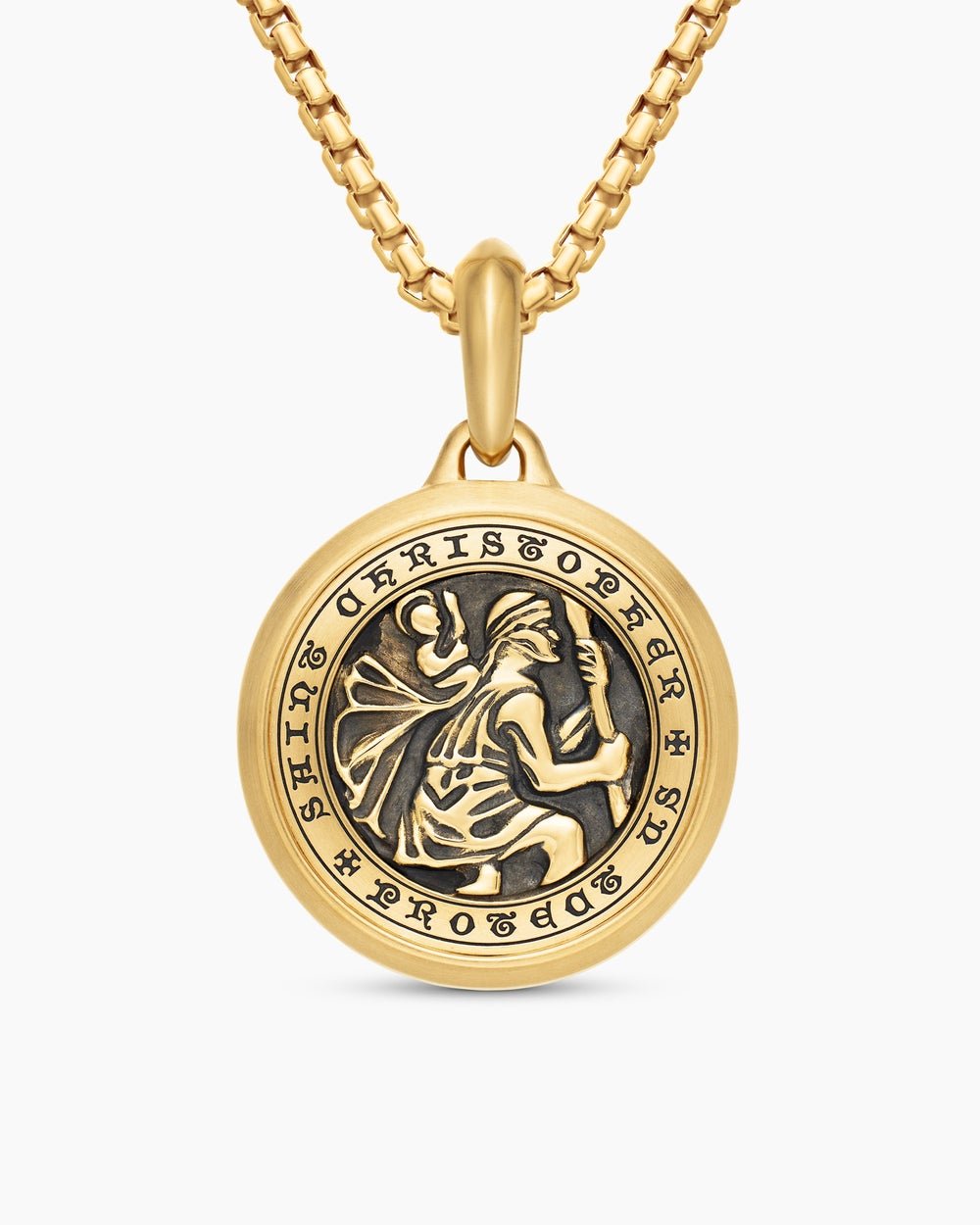 Mens St. Christopher Amulet in 18K Yellow Gold, 26.5mm