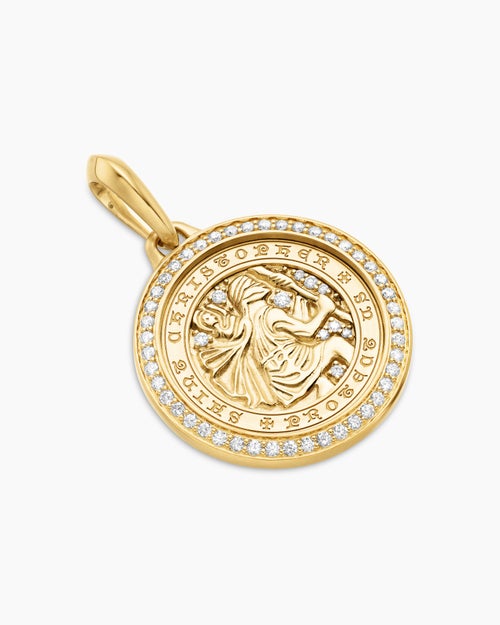 Mens St. Christopher Amulet in 18K Yellow Gold with Diamonds, 28.5mm