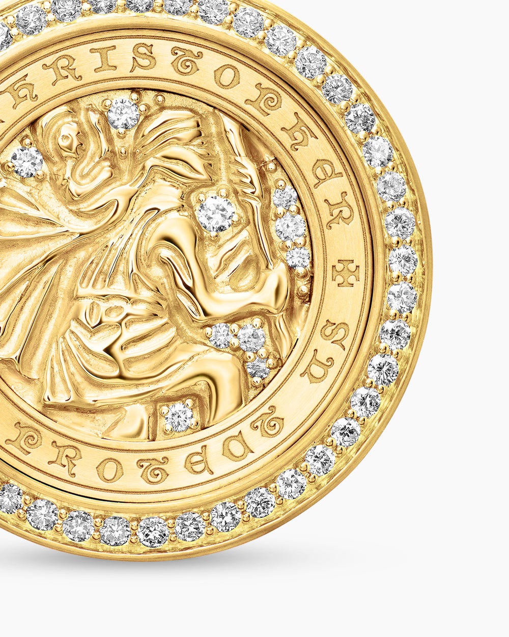 Mens St. Christopher Amulet in 18K Yellow Gold with Diamonds, 28.5mm