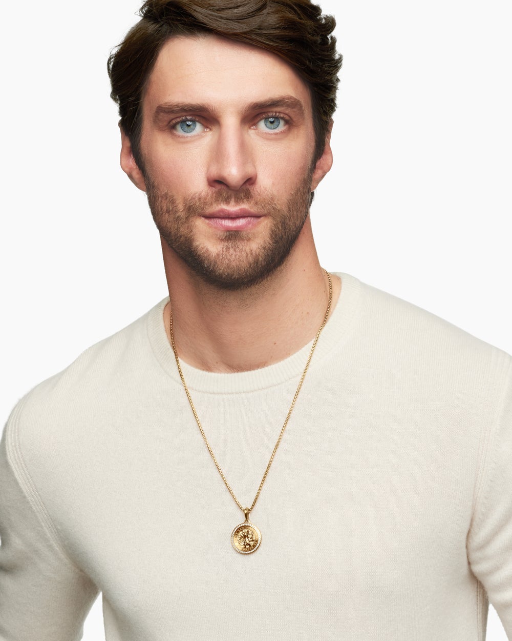 Mens St. Christopher Amulet in 18K Yellow Gold with Diamonds, 28.5mm