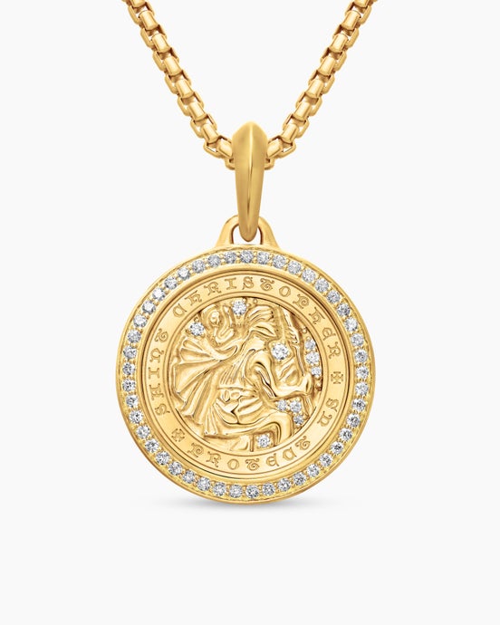 St. Christopher Amulet in 18ct Yellow Gold with Diamonds, 28.5mm
