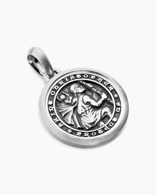 Mens St. Christopher Amulet in Sterling Silver, 26.5mm