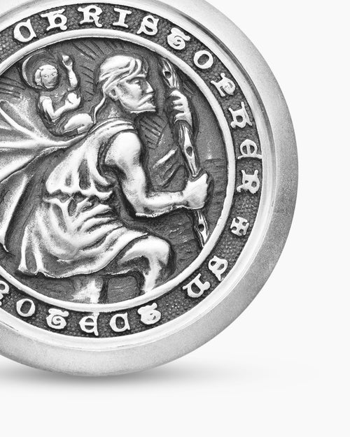 Mens St. Christopher Amulet in Sterling Silver, 26.5mm