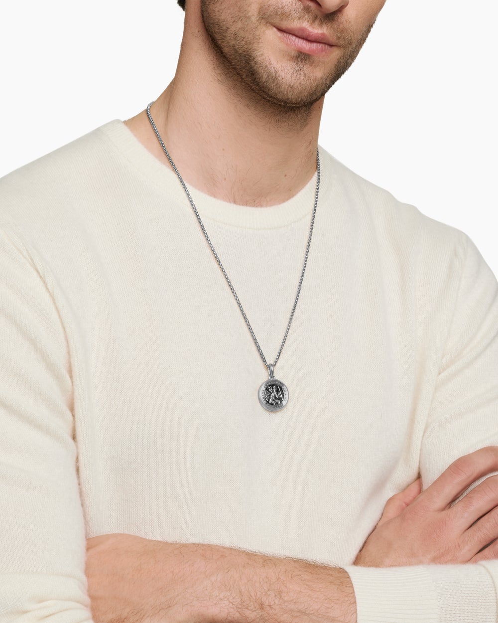 Mens St. Christopher Amulet in Sterling Silver, 26.5mm