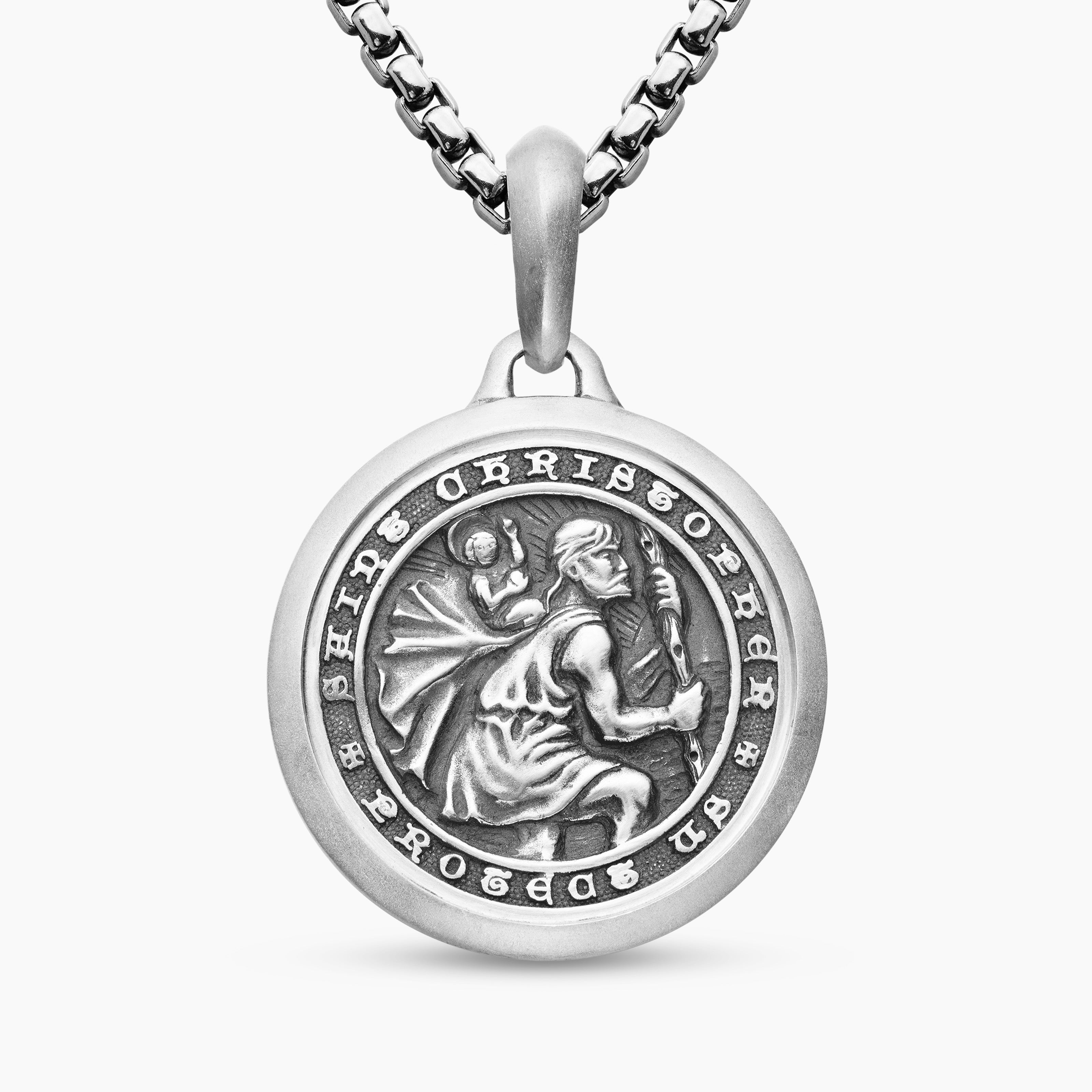 Mens St. Christopher Amulet in Sterling Silver, 26.5mm