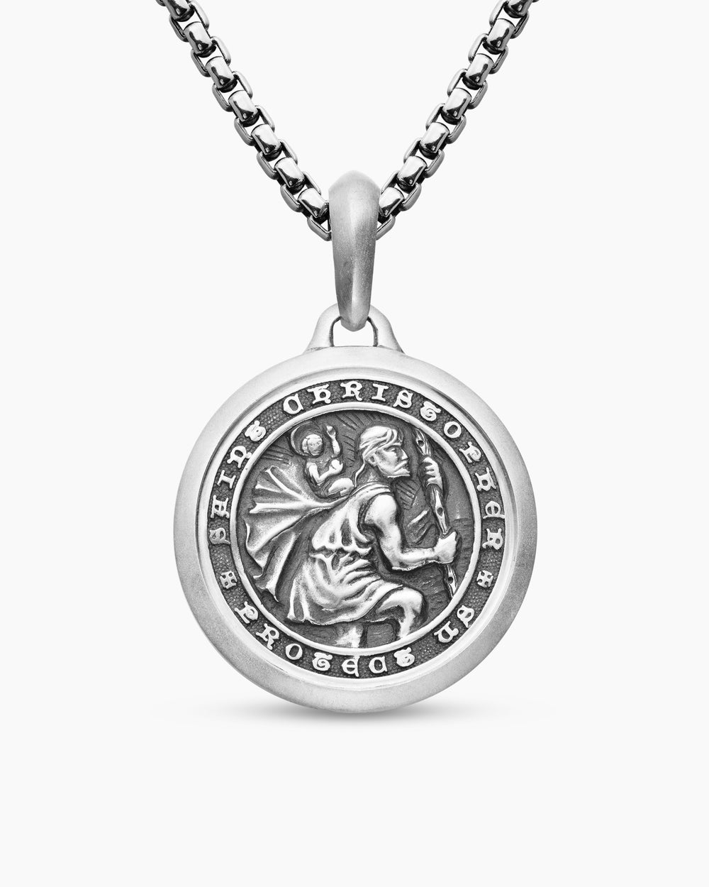 Mens St. Christopher Amulet in Sterling Silver, 26.5mm