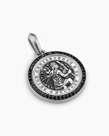 St. Christopher Amulet in Sterling Silver with Black Diamonds, 34.5mm