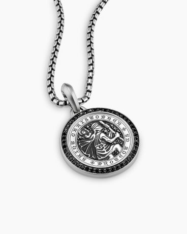 St. Christopher Amulet in Sterling Silver with Black Diamonds, 34.5mm
