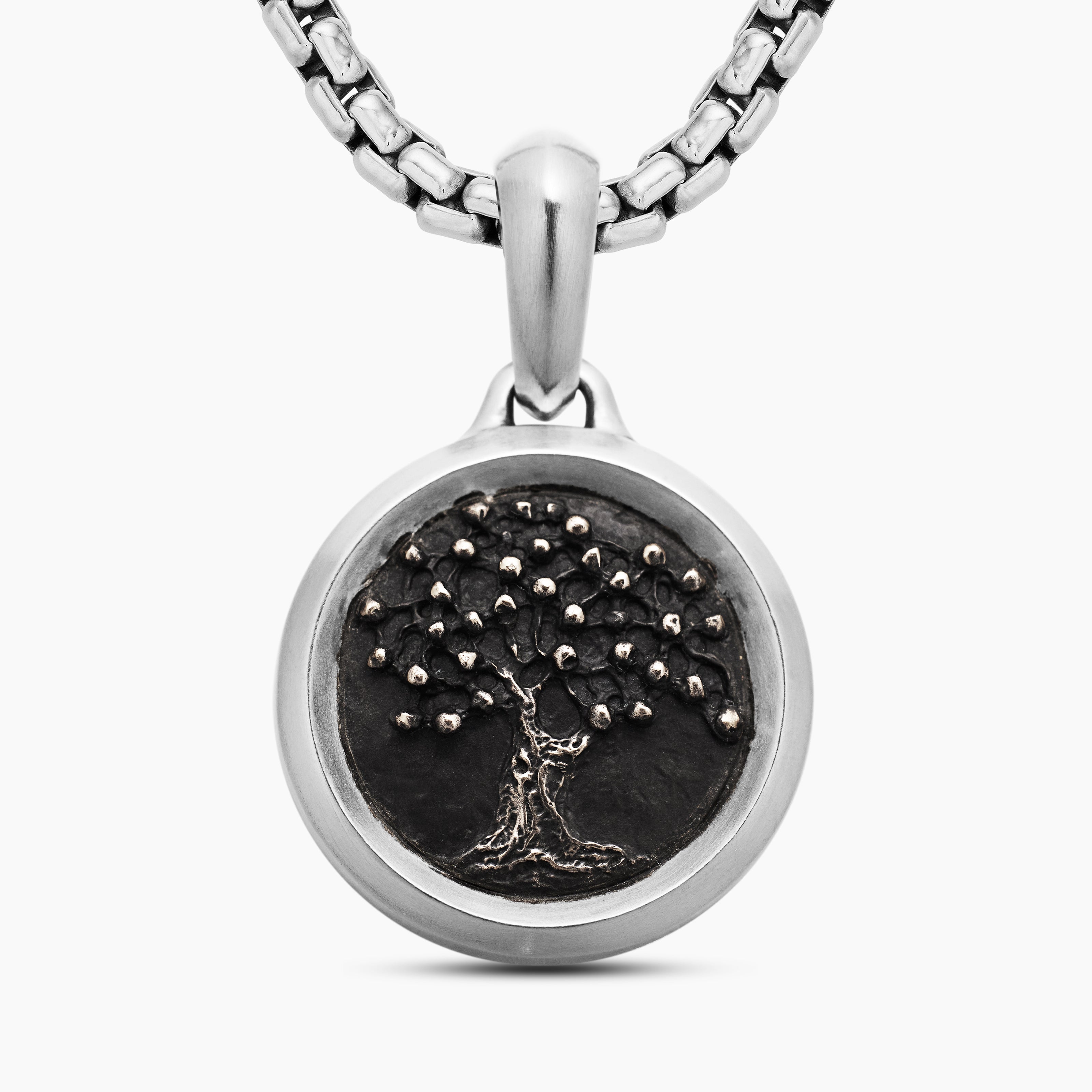 Mens Tree of Life Amulet in Sterling Silver with Bronze, 22.8mm