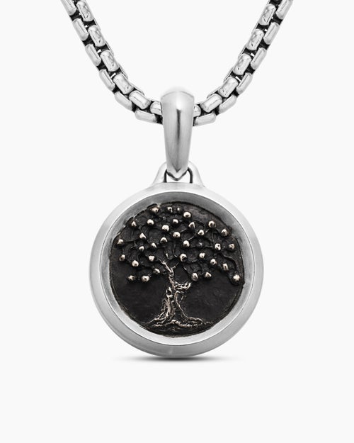 Mens Tree of Life Amulet in Sterling Silver with Bronze, 22.8mm