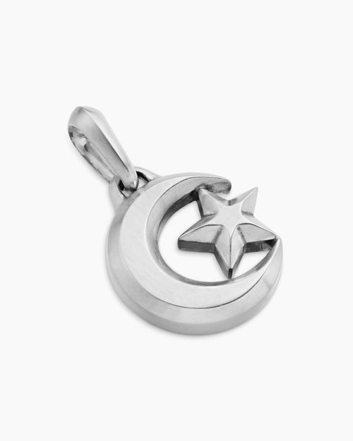 Mens Star and Crescent Amulet in Sterling Silver, 17.2mm