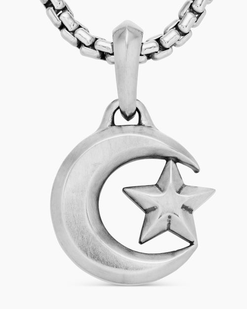Mens Star and Crescent Amulet in Sterling Silver, 17.2mm