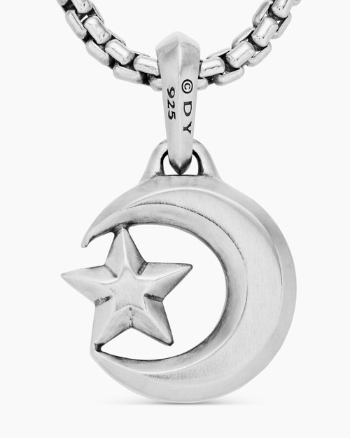 Mens Star and Crescent Amulet in Sterling Silver, 17.2mm