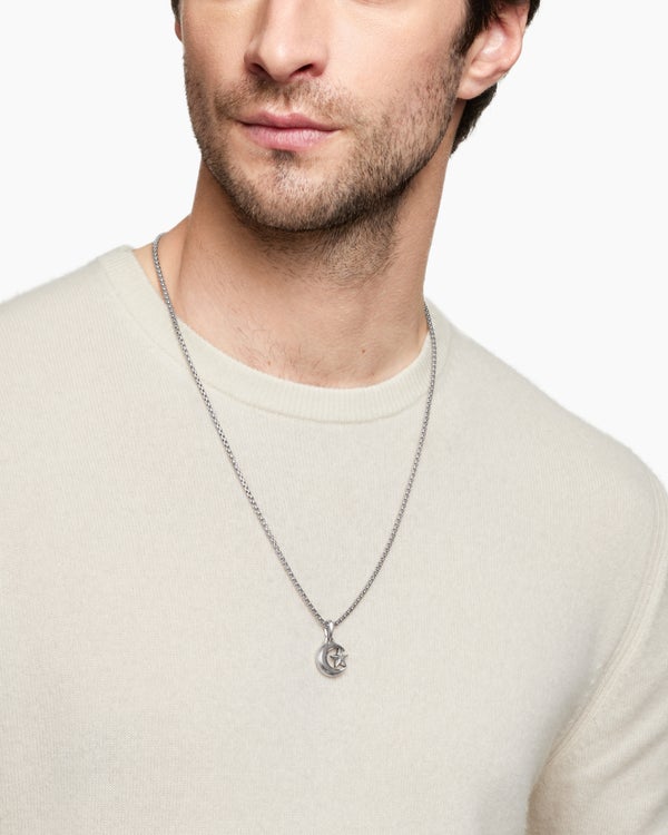 Star and Crescent Amulet in Sterling Silver, 17.2mm