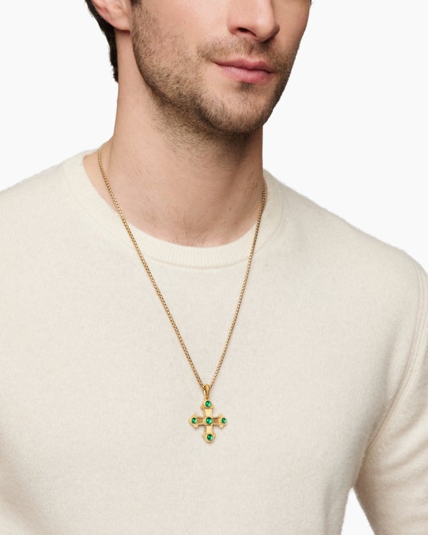 Shipwreck Cross Amulet in 18K Yellow Gold with Emeralds, 44mm