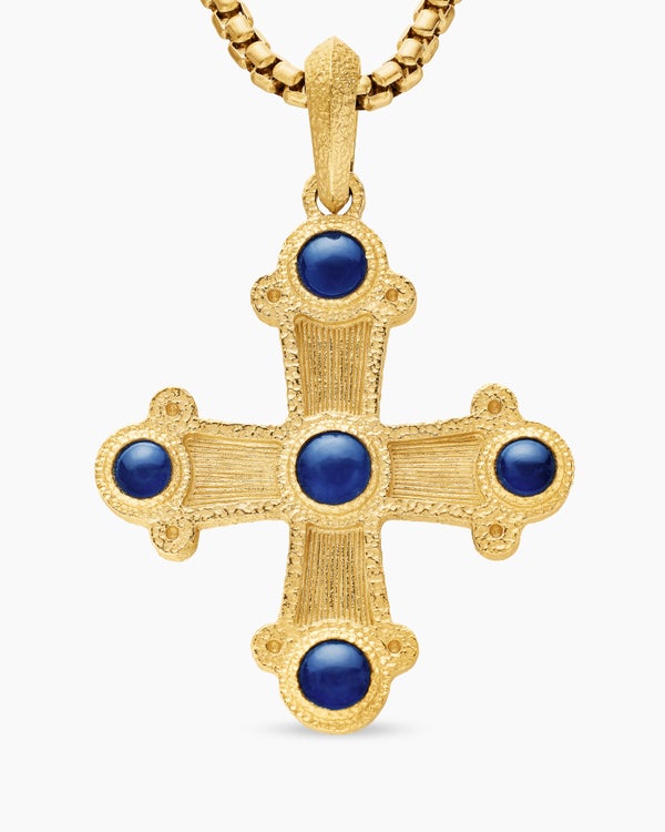 Shipwreck Cross Amulet in 18K Yellow Gold with Sapphires, 33mm