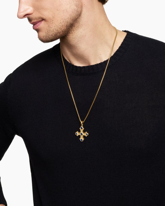 Shipwreck Cross Amulet in 18K Yellow Gold with Sapphires, 33mm