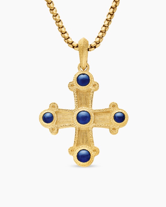 Shipwreck Cross Amulet in 18K Yellow Gold with Sapphires, 33mm