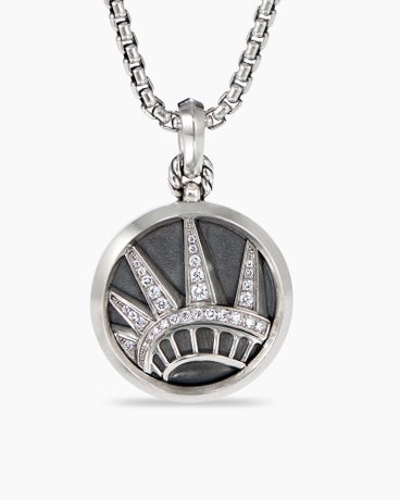 NYC Statue of Liberty Amulet in Sterling Silver with Diamonds, 23.5mm